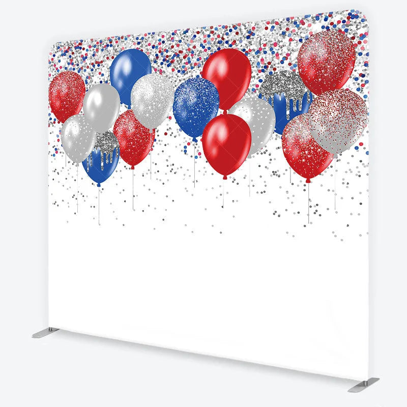 Lofaris Red Blue and Silver Glitter Balloons Backdrop Birthday Party Confetti Decor Photography Tension Fabric