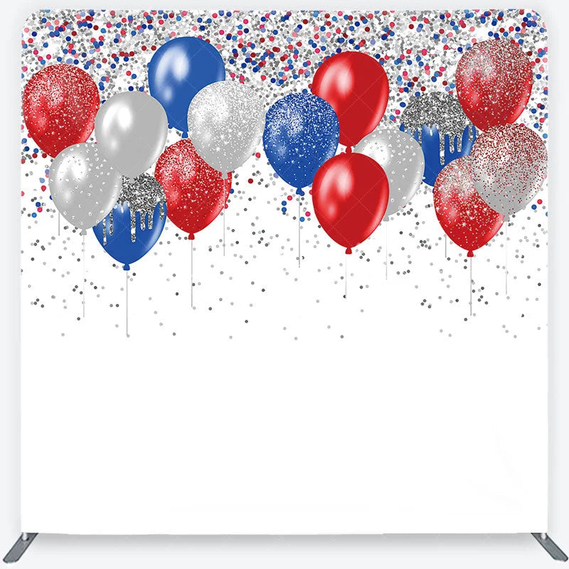Lofaris Red Blue and Silver Glitter Balloons Backdrop Birthday Party Confetti Decor Photography Tension Fabric