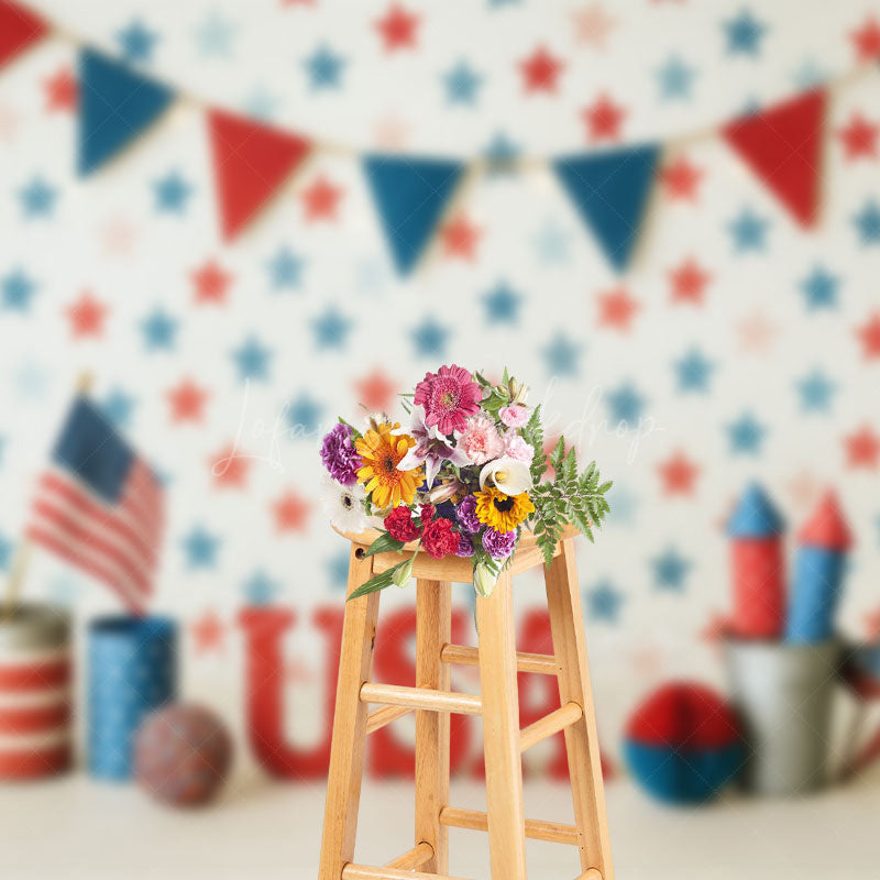Lofaris Red Blue And White American Flag Cake Smash Backdrop