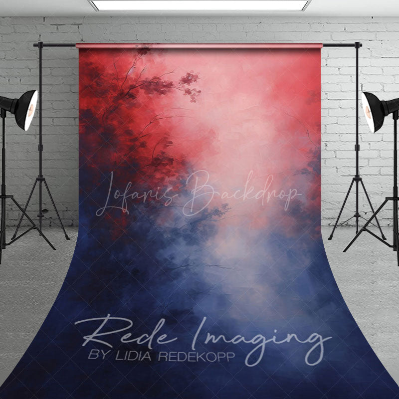 Lofaris Red Blue Foggy Mystic Florals Fine Art Sweep Backdrop