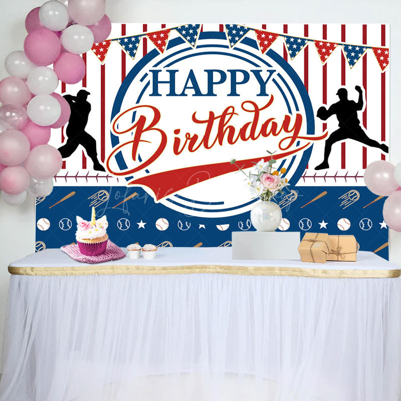 Lofaris Red Blue Golf Sports Flags Happy Birthday Backdrop