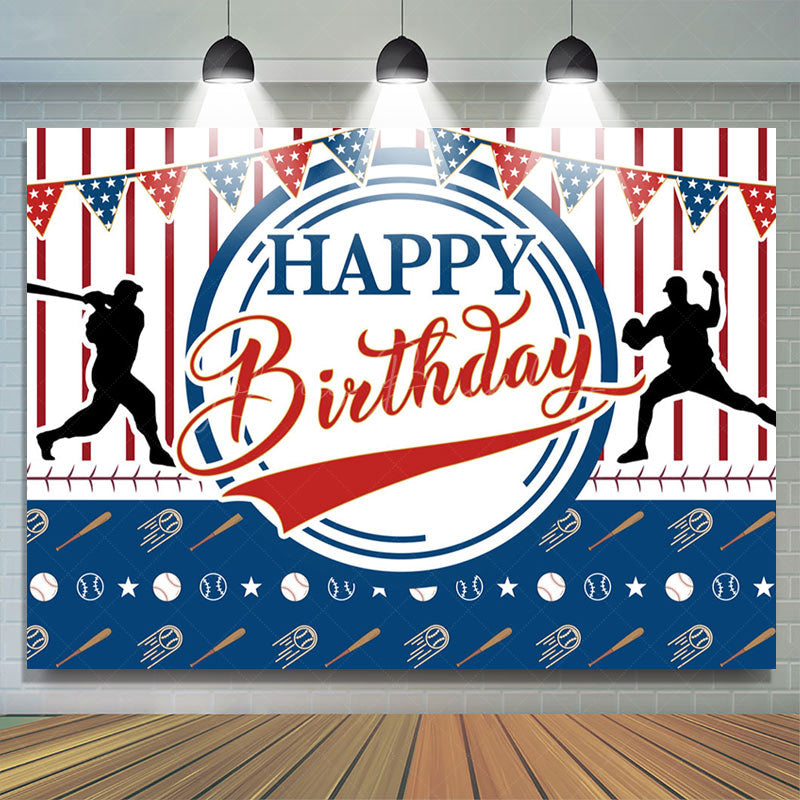 Lofaris Red Blue Golf Sports Flags Happy Birthday Backdrop