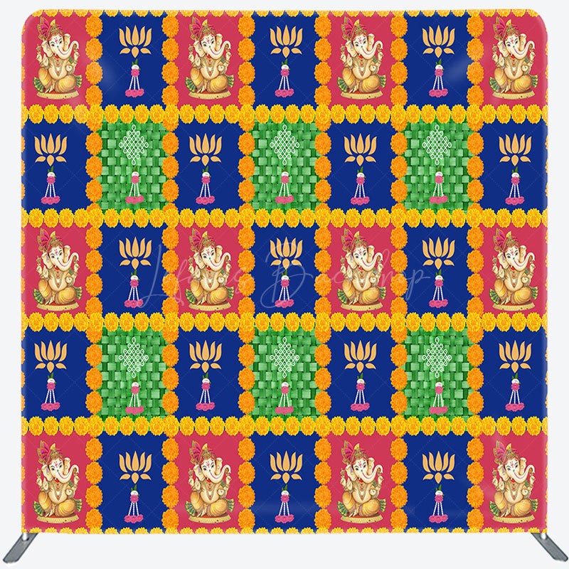 Lofaris Red Blue Green Plaid Happy Diwali Pillow Case Backdrop