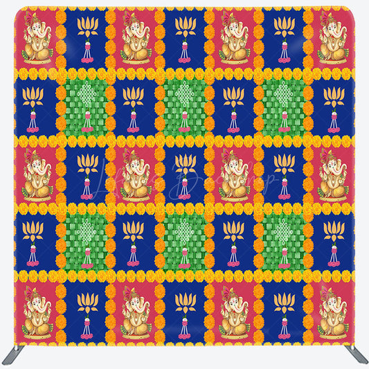 Lofaris Red Blue Green Plaid Happy Diwali Pillow Case Backdrop