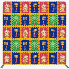 Lofaris Red Blue Green Plaid Happy Diwali Pillow Case Backdrop