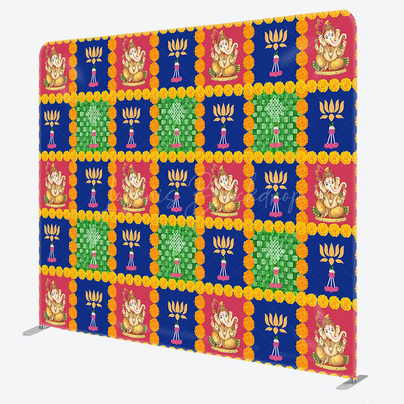 Lofaris Red Blue Green Plaid Happy Diwali Pillow Case Backdrop