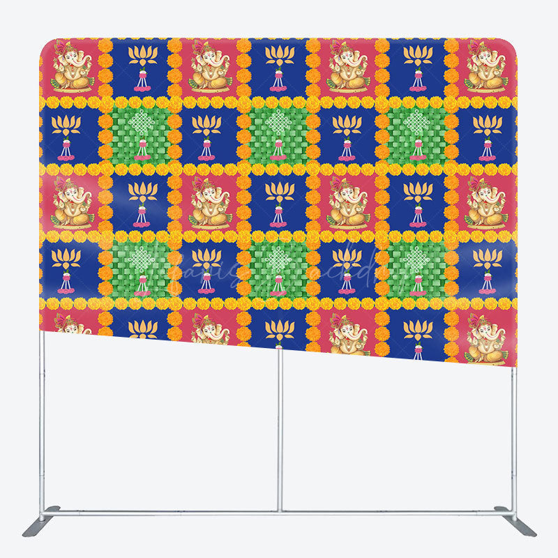 Lofaris Red Blue Green Plaid Happy Diwali Pillow Case Backdrop