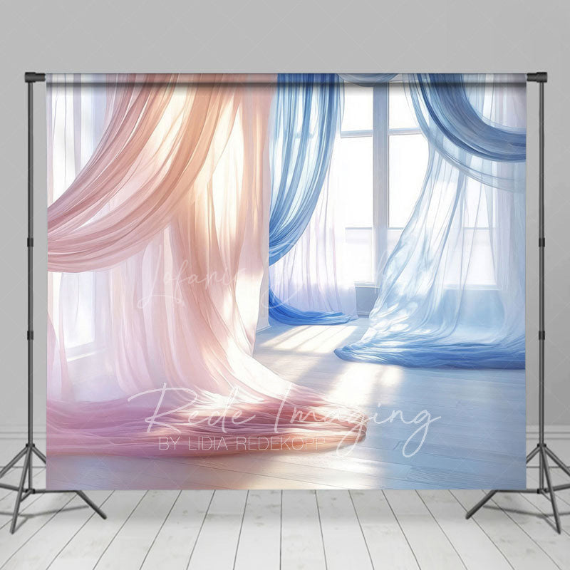 Lofaris Red Blue Soft Flowy Drapery Maternity Photo Backdrop