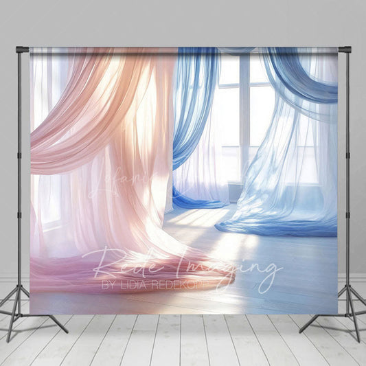 Lofaris Red Blue Soft Flowy Drapery Maternity Photo Backdrop