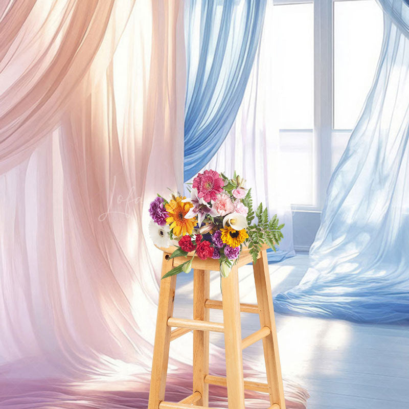 Lofaris Red Blue Soft Flowy Drapery Maternity Photo Backdrop