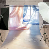 Lofaris Red Blue Soft Flowy Drapery Maternity Sweep Backdrop