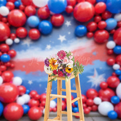Lofaris Red Blue White Balloons Independence Day Backdrop