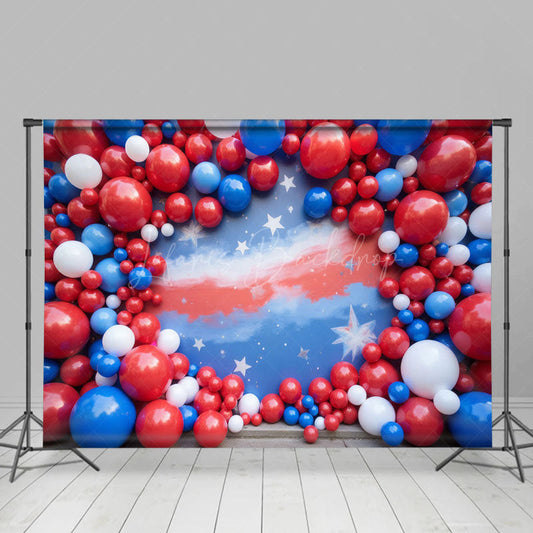 Lofaris Red Blue White Balloons Independence Day Backdrop