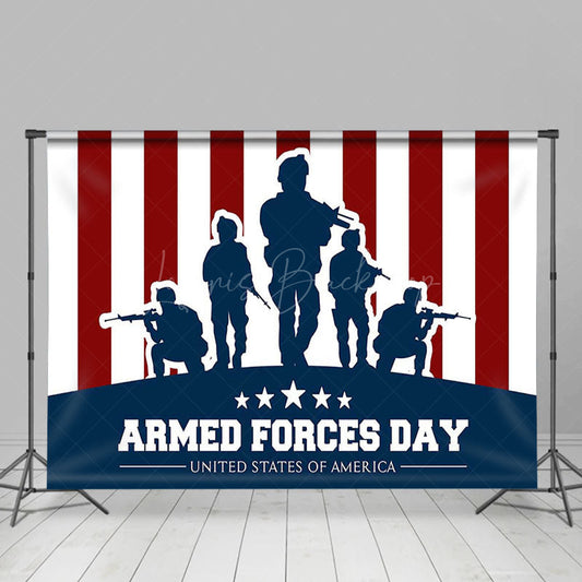 Lofaris Red Blue White Stripe Soldier Armed Forces Day Backdrop