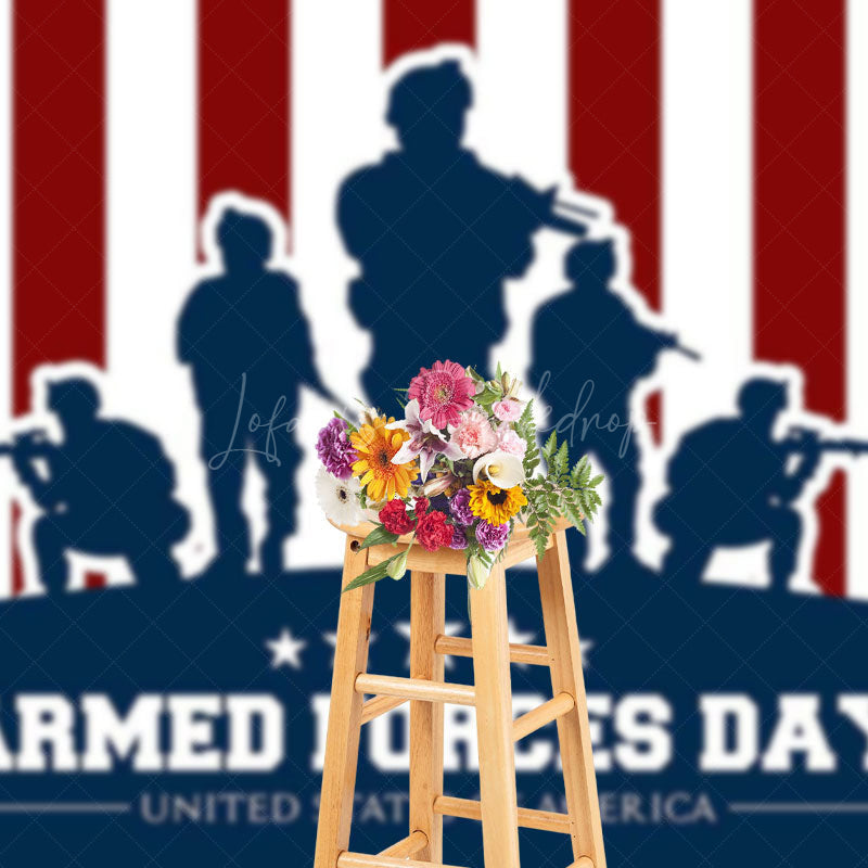 Lofaris Red Blue White Stripe Soldier Armed Forces Day Backdrop