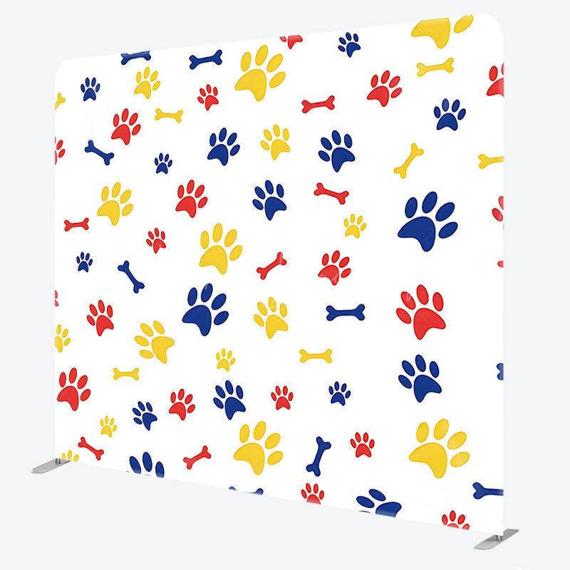Lofaris Red Blue Yellow Paw Print Square Tension Backdrop
