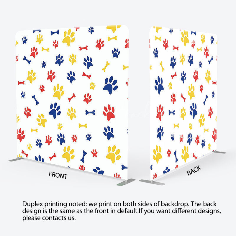 Lofaris Red Blue Yellow Paw Print Square Tension Backdrop