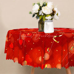 Lofaris Red Bokeh Gold Ribbon Round Tablecloth Festive Valentine Heart Table Cover for Dinner