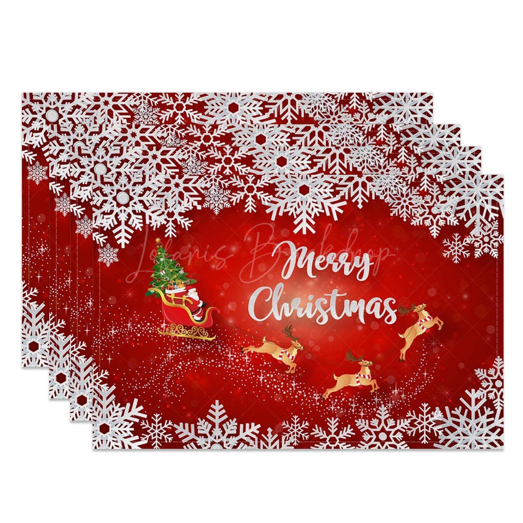 Lofaris Red Bokeh Snowflakes Sled Xmas Set Of 4 Placemats