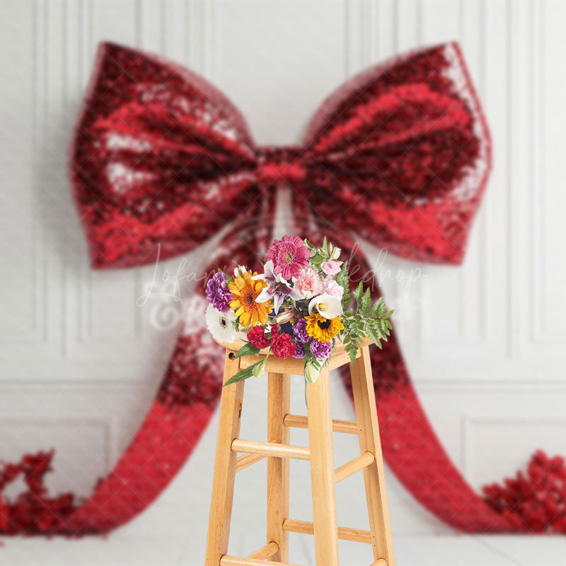 Lofaris Red Bow Tie Floral White Wall Photography Backdrop