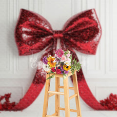 Lofaris Red Bow Tie Floral White Wall Photography Backdrop