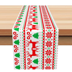 Lofaris Red Bowknot Elk Snowflake Tree Christmas Table Runner