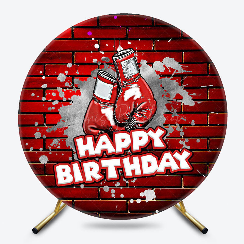 Lofaris Red Brick Wall Boxing Sports Round Birthday Backdrop