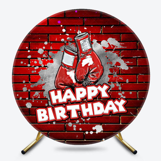 Lofaris Red Brick Wall Boxing Sports Round Birthday Backdrop