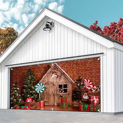 Lofaris Red Brick Wall Wood House Candy Garage Door Banner