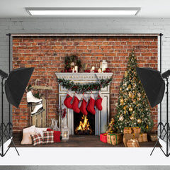 Lofaris Red Bricks Wall Festive Christmas Room Set Backdrop