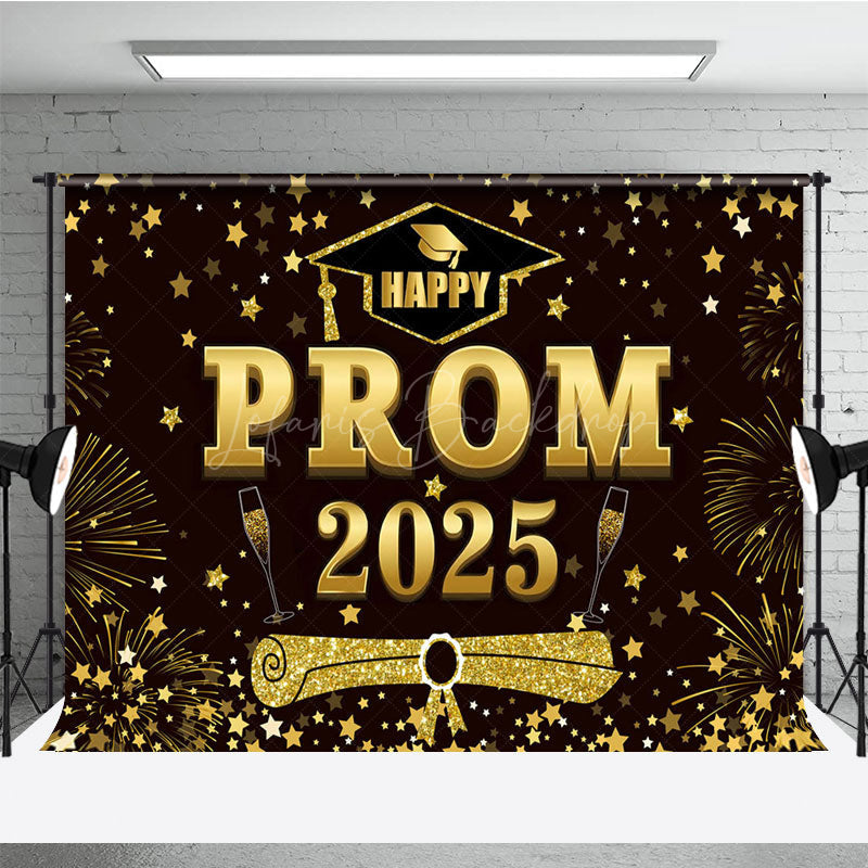 Lofaris Red Brown Gold Stars Happy Prom 2025 Grad Backdrop