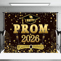 Lofaris Red Brown Gold Stars Happy Prom 2026 Grad Backdrop
