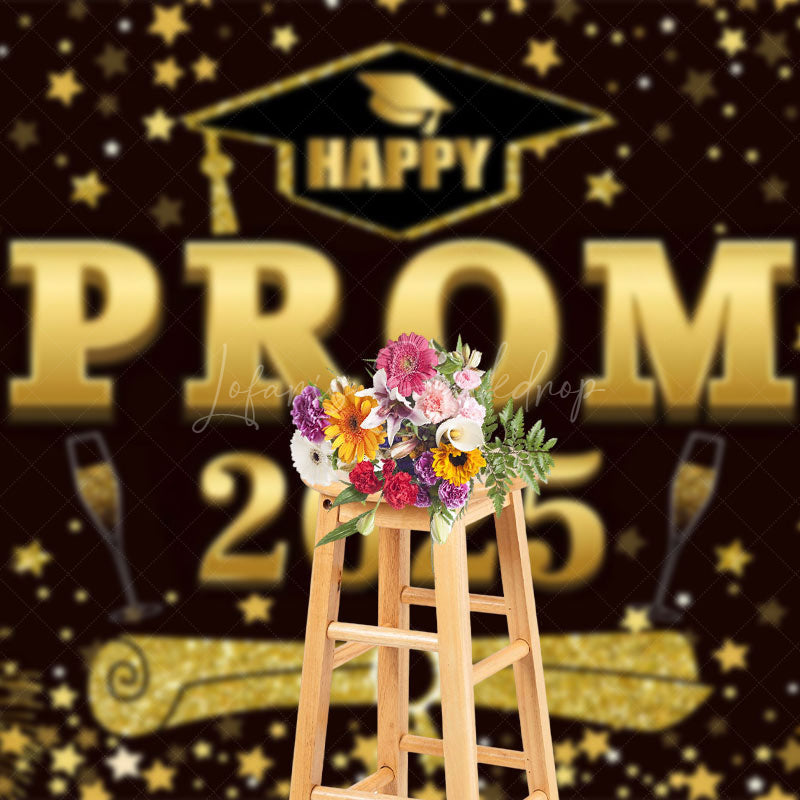 Lofaris Red Brown Gold Stars Happy Prom 2025 Grad Backdrop