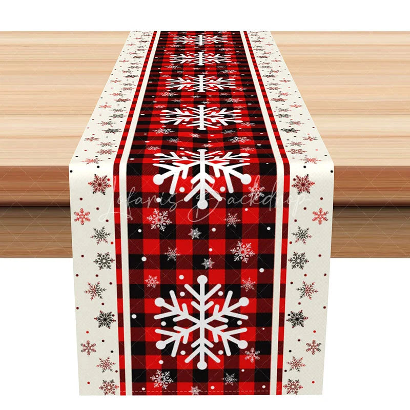 Lofaris Red Buffalo Plaid Snowflake Christmas Table Runner for Rustic Farmhouse Holiday Dining Decor
