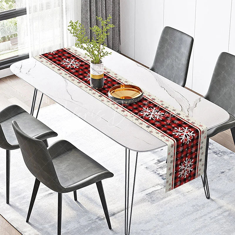 Lofaris Red Buffalo Plaid Snowflake Christmas Table Runner for Rustic Farmhouse Holiday Dining Decor