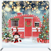 Lofaris Red Car Snowman Christmas Tree Tension Fabric Backdrop