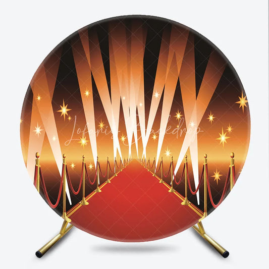 Lofaris Red Carpet Hollywood Round Backdrop VIP Runway with Spotlights and Stars Background Awards Night Birthday Party Decor