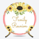 Lofaris Red Checkered Sunflower Round Family Reunion Backdrop