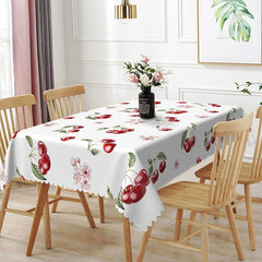 Lofaris Red Cherry and Blossom Rectangle Tablecloth Sweet Fruit Floral Table Cover Farmhouse Kitchen Decor