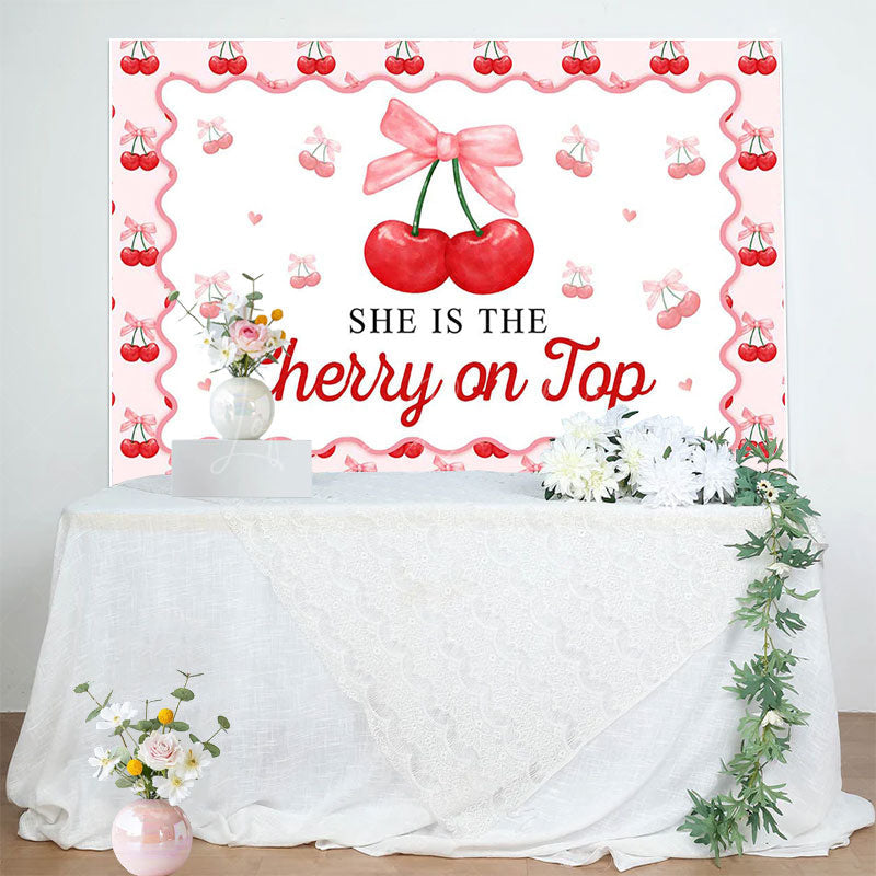 Lofaris Red Cherry On Top Pink Bow Gender Reveal Backdrop