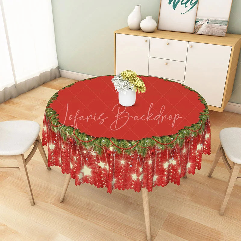 Lofaris Red Christmas Round Tablecloth with Sparkling Star Border Simple and Elegant Holiday Dining Table Decor