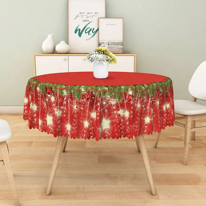 Lofaris Red Christmas Round Tablecloth with Sparkling Star Border Simple and Elegant Holiday Dining Table Decor