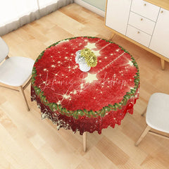 Lofaris Red Christmas Round Tablecloth with Sparkling Stars and Garland Border Festive Holiday Dining Table Decor