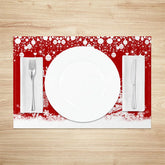 Lofaris Red Christmas Set of 4 Placemats White Lace Reindeer Xmas Tree Winter Holiday Table Mats Decor