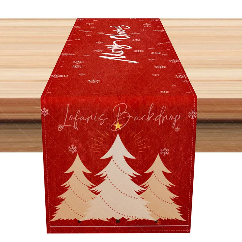 Lofaris Red Christmas Tree ’Merry Christmas’ Table Runner Rustic Holiday Dining Decorations