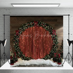 Lofaris Red Curtain Christmas Backdrop Round Wreath Arch Photography Background Winter Snow Floor Holiday Party Decoration