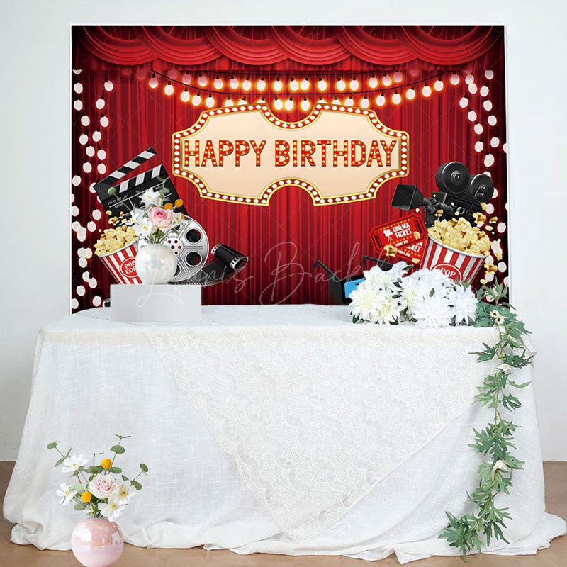 Lofaris Red Curtain Popcorn Movie Night Birthday Backdrop