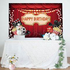 Lofaris Red Curtain Popcorn Movie Night Birthday Backdrop