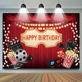 Lofaris Red Curtain Popcorn Movie Night Birthday Backdrop