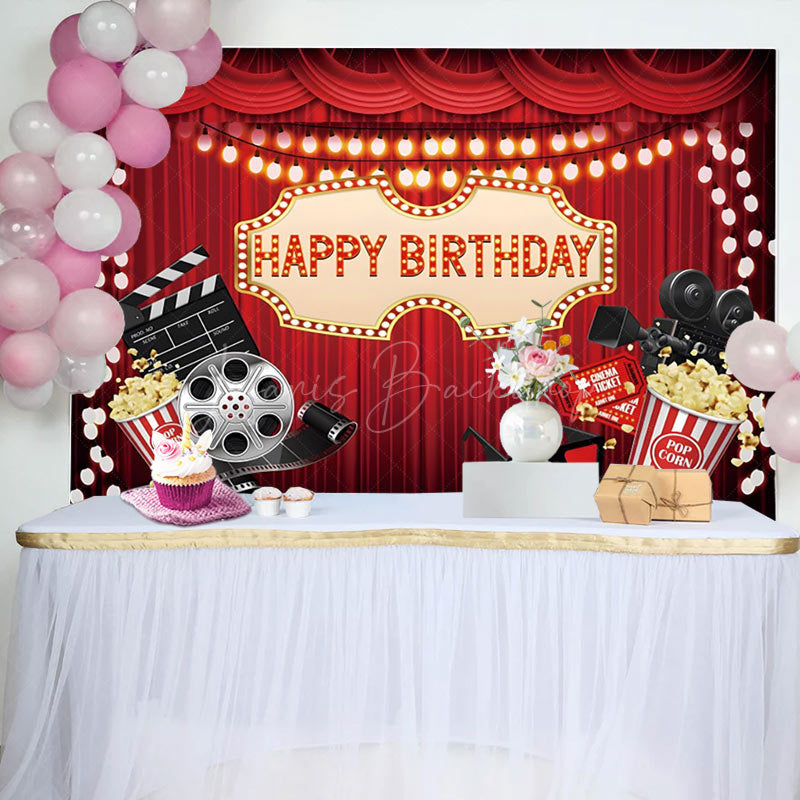 Lofaris Red Curtain Popcorn Movie Night Birthday Backdrop
